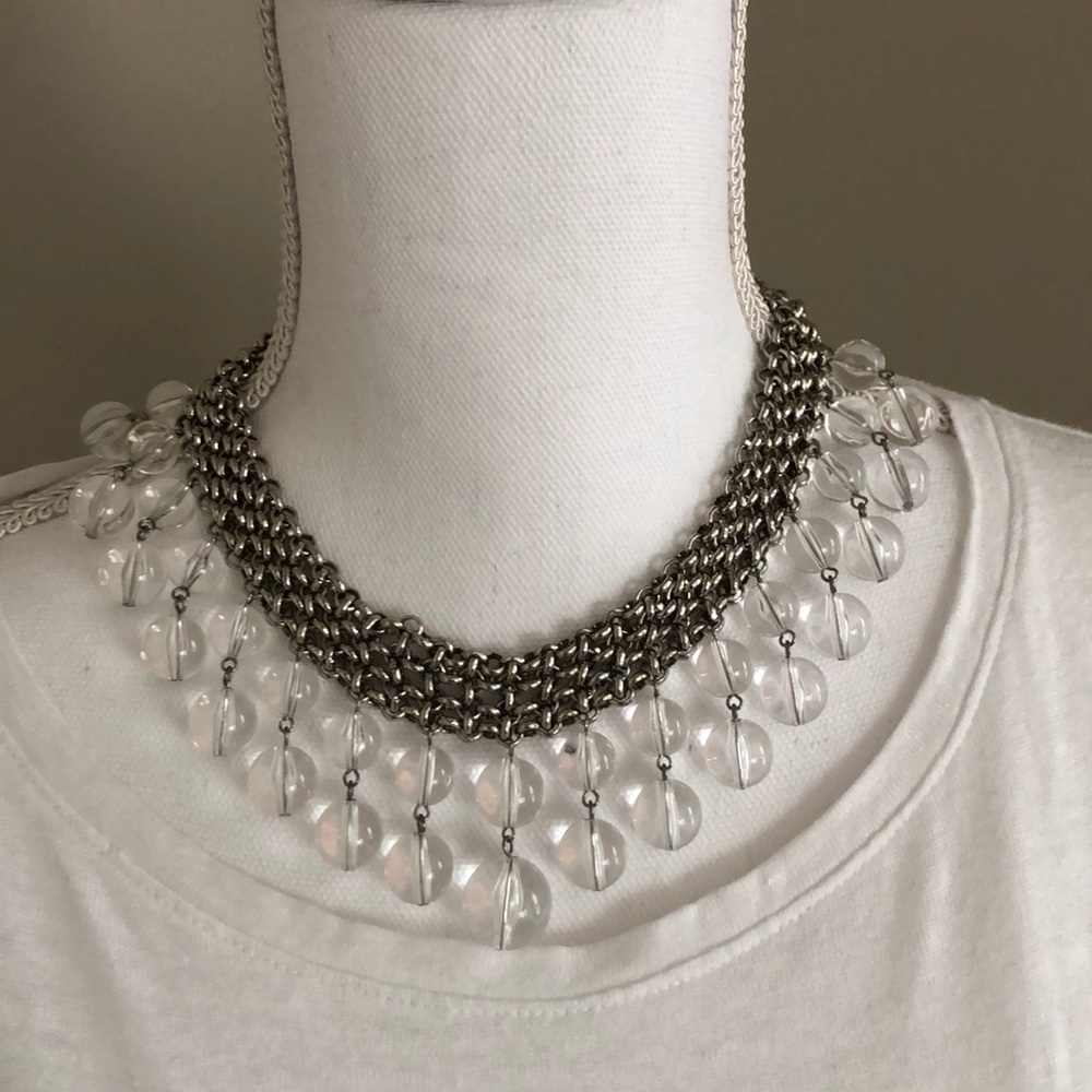 Silver and lucite ball choker necklace.